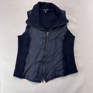 Eileen Fisher Womens Black Boiled Wool Knit Park Trim Zip Vest Sz Petite XS